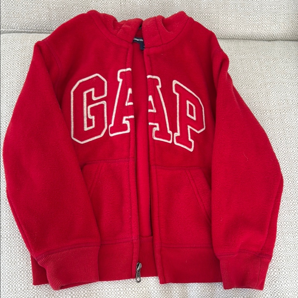 GAP Red Fleece Zip-Up Hoodie Sweatshirt